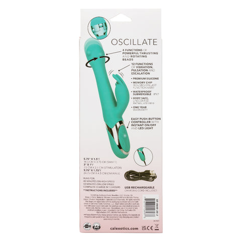 CalExotics Enchanted Oscillate Teal Dual Stimulator with Thrusting and Rotating Beads, 12 Vibration Functions, USB Rechargeable, Waterproof Silicone, 8.5 Inches VIBRATORS-RABBIT