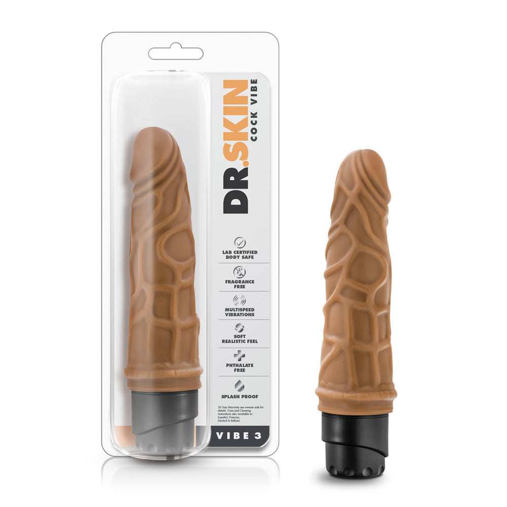 Dr Skin 7.25 Inch Realistic Vibrating Cock Toy Mocha Color Dongs Realistic