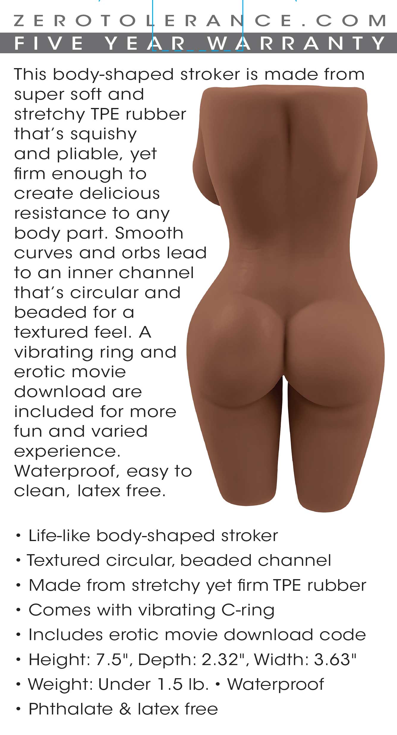 Body Language Dark Textured Male Stroker with Vibrating Ring Assturbators