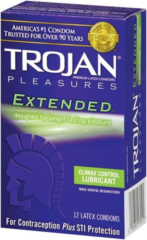 Trojan Extended Pleasure Condoms 12 Pack with Climax Control Condoms