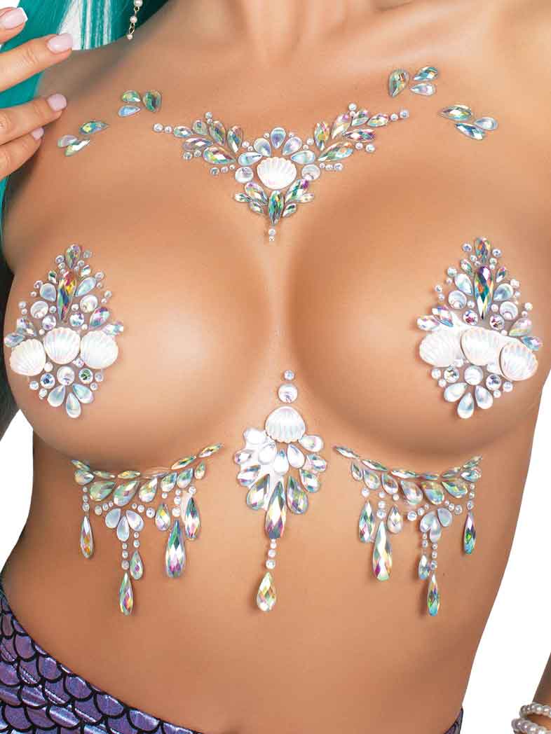 Siren Adhesive Clear Body Jewels Sticker for Costume Wear Body Jewelry (Non Piercing)