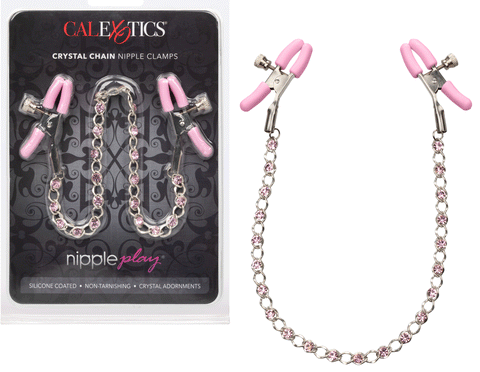 Nipple Play Crystal Chain Adjustable Nipple Clamps with Pink Silicone Coating and Sparkling Crystals Nipple Clips