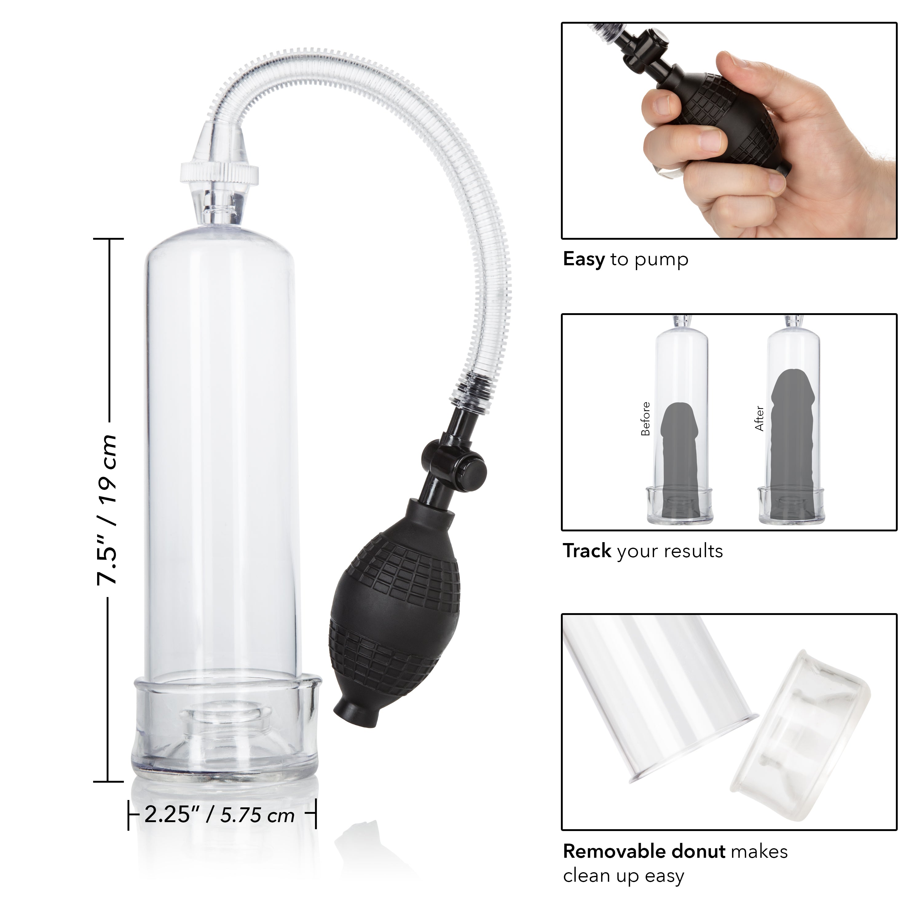 Dr Joel Kaplan Penis Pump with Soft Donut and Easy Squeeze Bulb 7.5" x 2.25" > Pumps > Penis Pumps