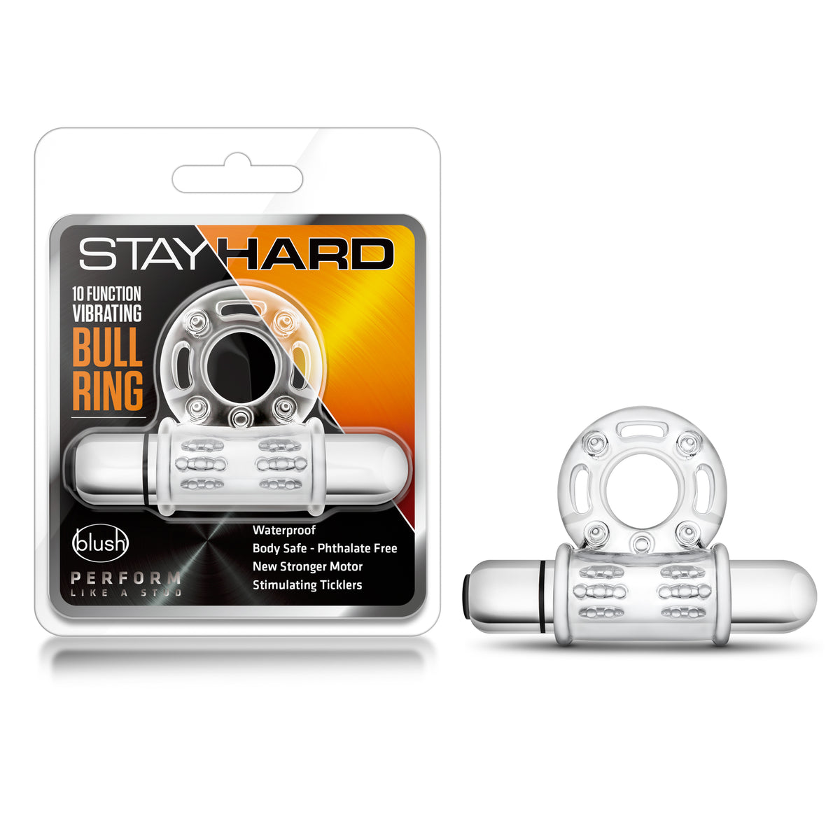 Stay Hard 10 Function Vibrating Bull Ring – Clear Vibrating Cock Ring > Cock Ring > Vibrating