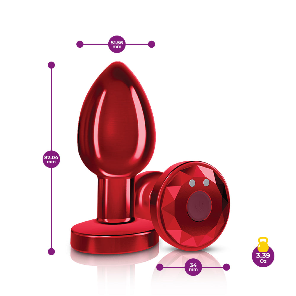 Cheeky Charms Red Vibrating Metal Butt Plug Medium Red Medium > Anal Range > Vibrating Butt Plugs