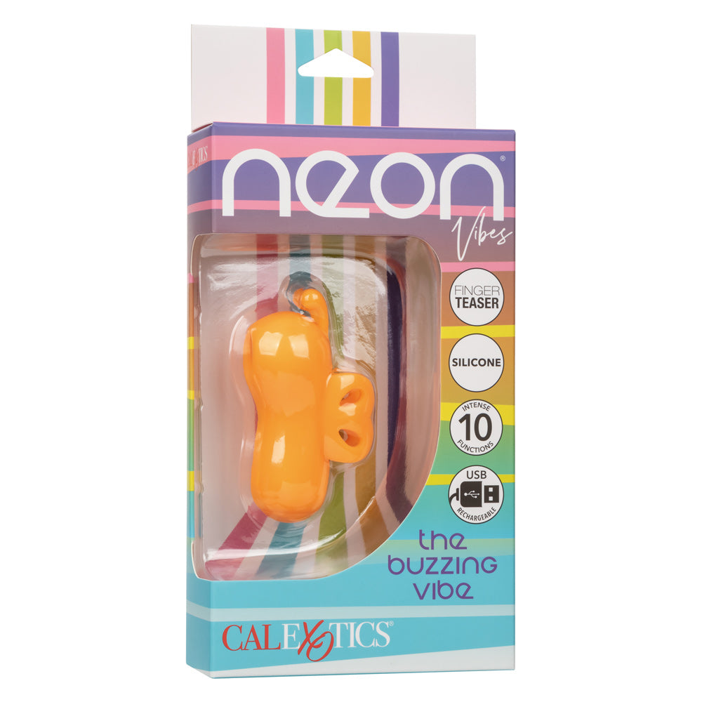 Neon Vibes The Buzzing Vibe Orange Silicone Finger Teaser with 10 Vibration Functions and USB Rechargeable Finger Stimulator