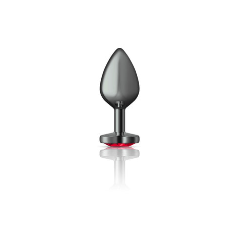 Cheeky Charms Gunmetal Butt Plug with Heart Red Jewel Medium > Anal Range > Jewel Butt Plugs