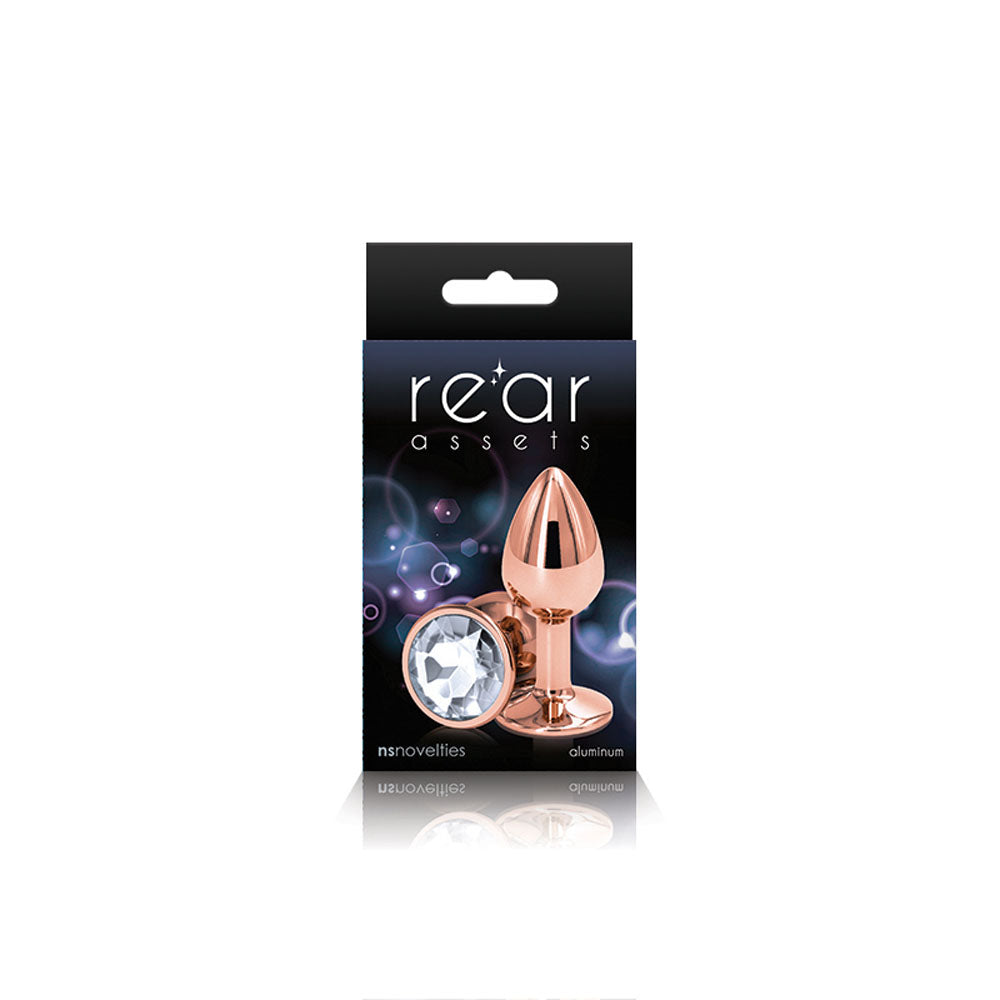 Rear Assets Rose Gold Small Butt Plug - 6.9cm Metal with Gem Base Pink > Anal Range > Jewel Butt Plugs