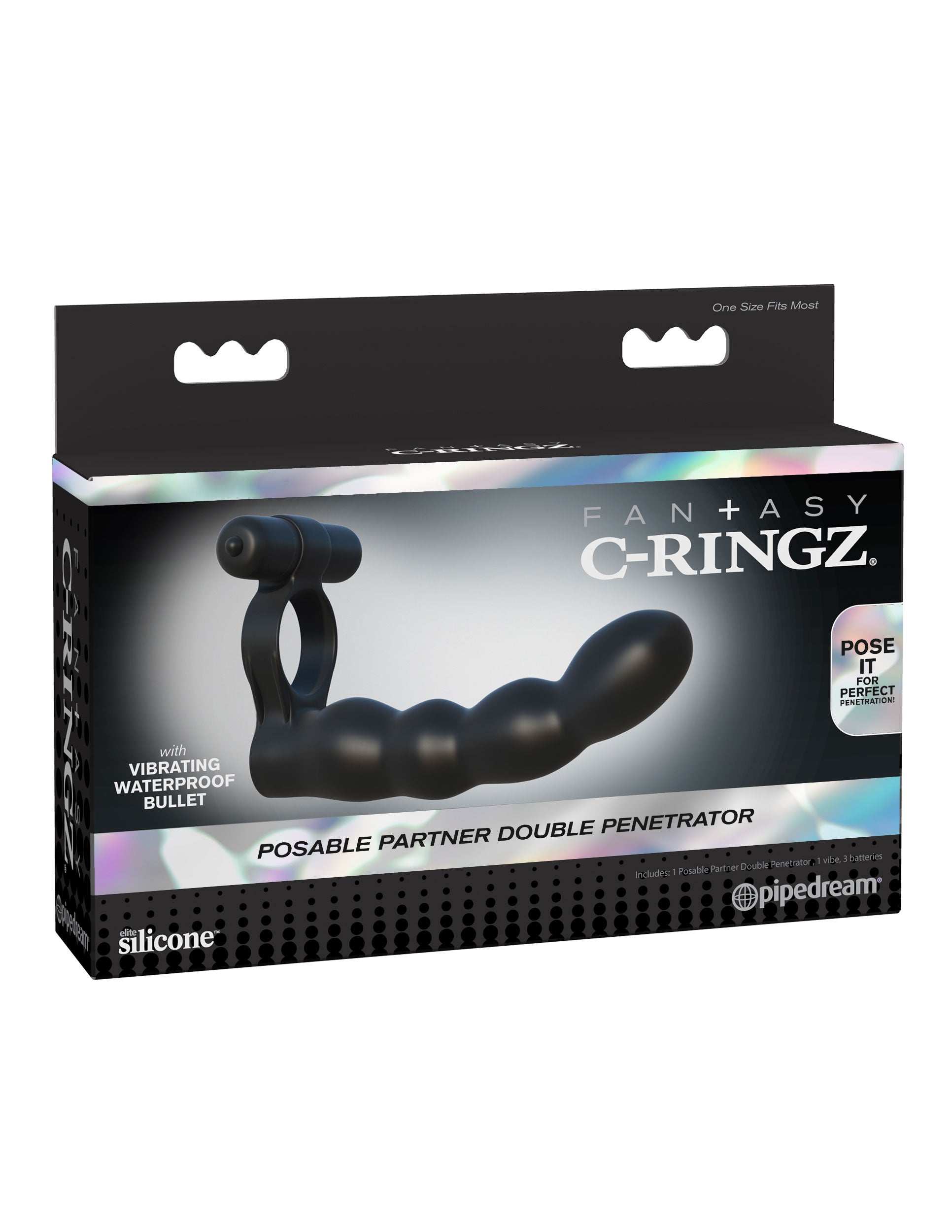 Fantasy Posable Partner Double Penetrator Black Silicone Toy COCK RINGS