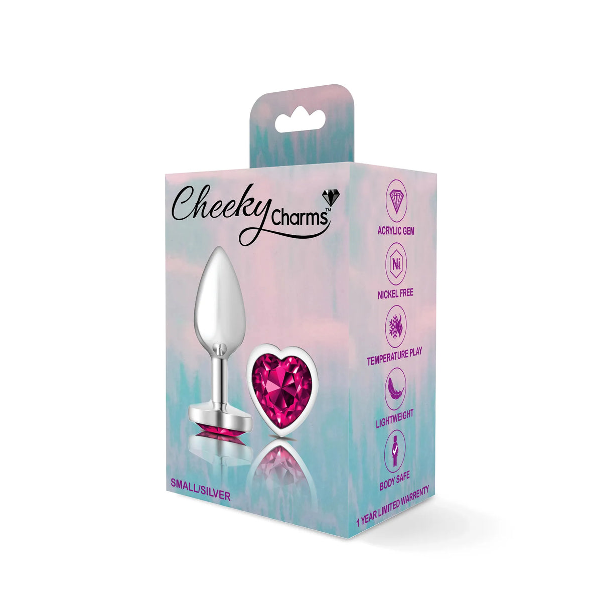 Cheeky Charms Silver Metal Butt Plug with Heart Pink Jewel Small (6.78cm) > Anal Range > Jewel Butt Plugs