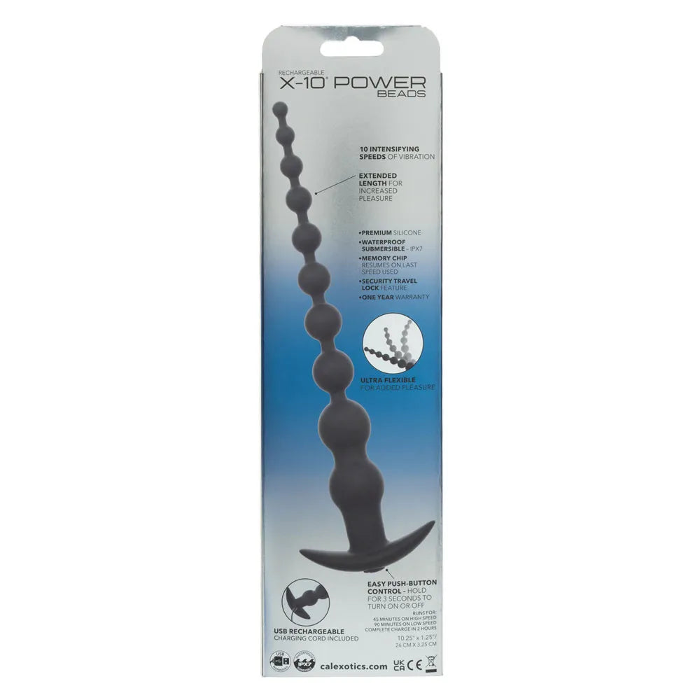 Rechargeable X-10 Power Beads (Black) – Extended Length Anal Beads Black > Anal Range > Anal Beads