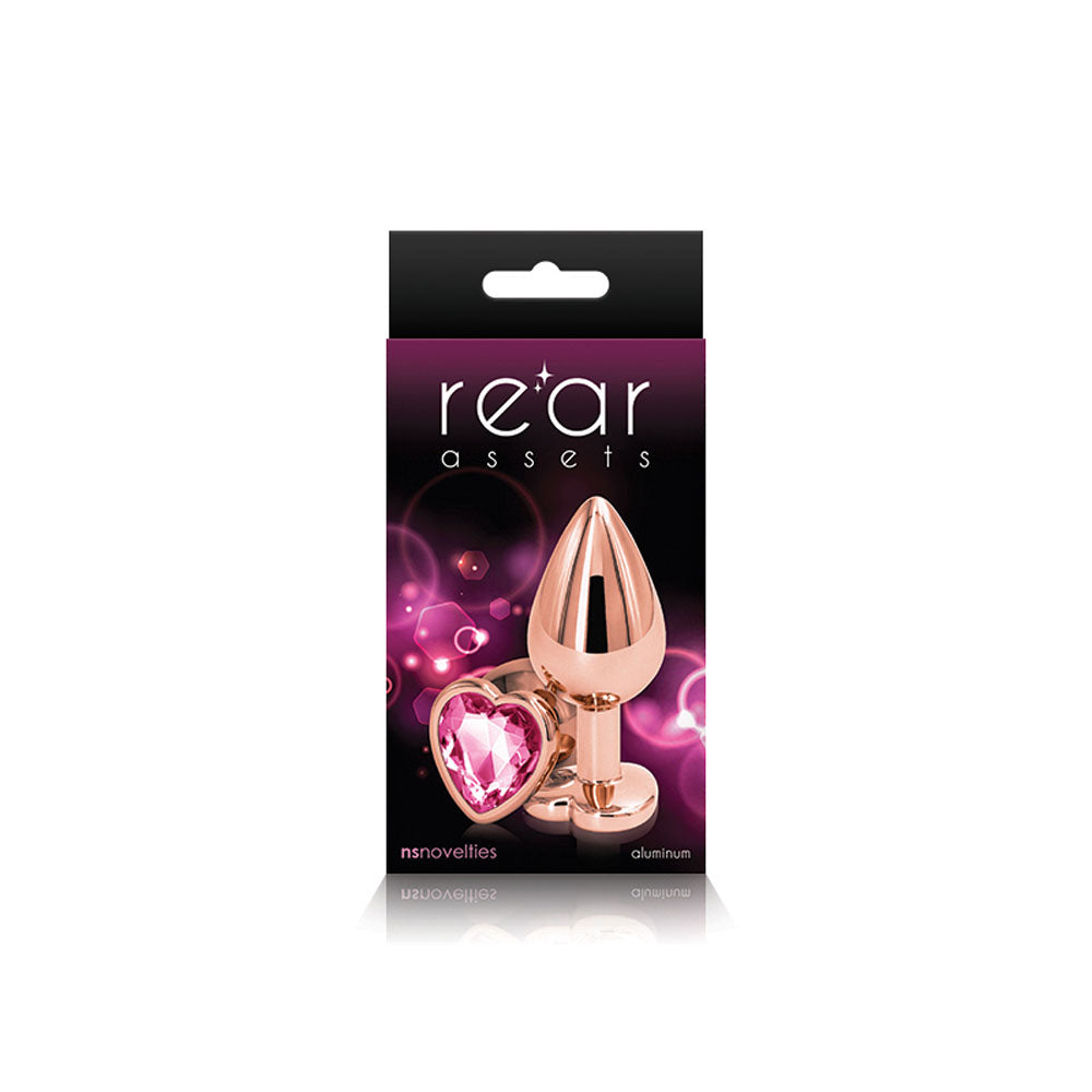Rear Assets Rose Gold 3.23 Inch Heart Medium – Metal Butt Plug with Pink Gem Base Pink Medium > Anal Range > Jewel Butt Plugs