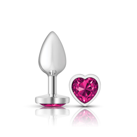 Cheeky Charms Silver Metal Butt Plug with Heart Pink Jewel Small Pink > Anal Range > Jewel Butt Plugs