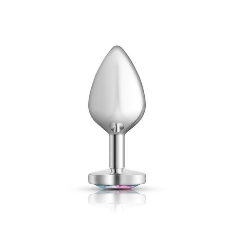 Cheeky Charms Silver Metal Butt Plug with Heart Clear Jewel Medium > Anal Range > Jewel Butt Plugs
