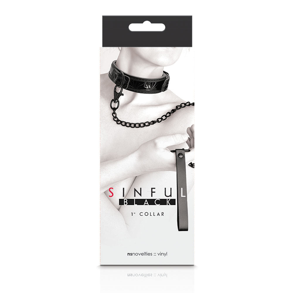 Sinful Adjustable 1 Inch Black Collar and Leash for Adults > Bondage Gear > Collars