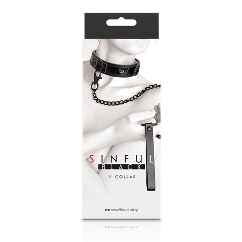 Sinful Adjustable 1 Inch Black Collar and Leash for Adults > Bondage Gear > Collars