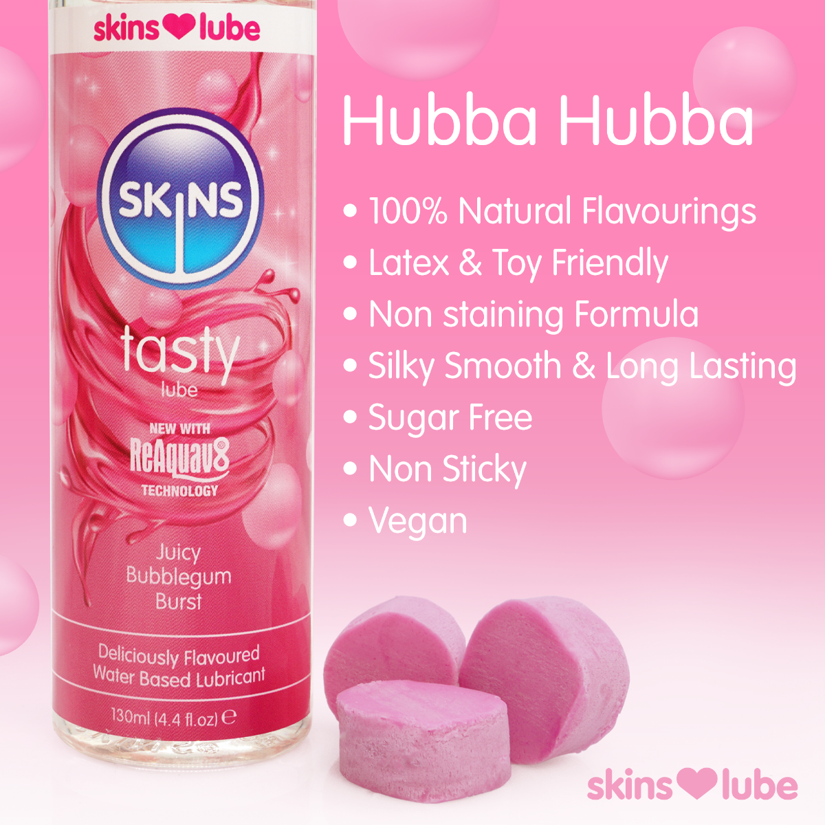 Skins Juicy Bubblegum Blast Water-Based Lubricant 130ml > Lube > Flavoured