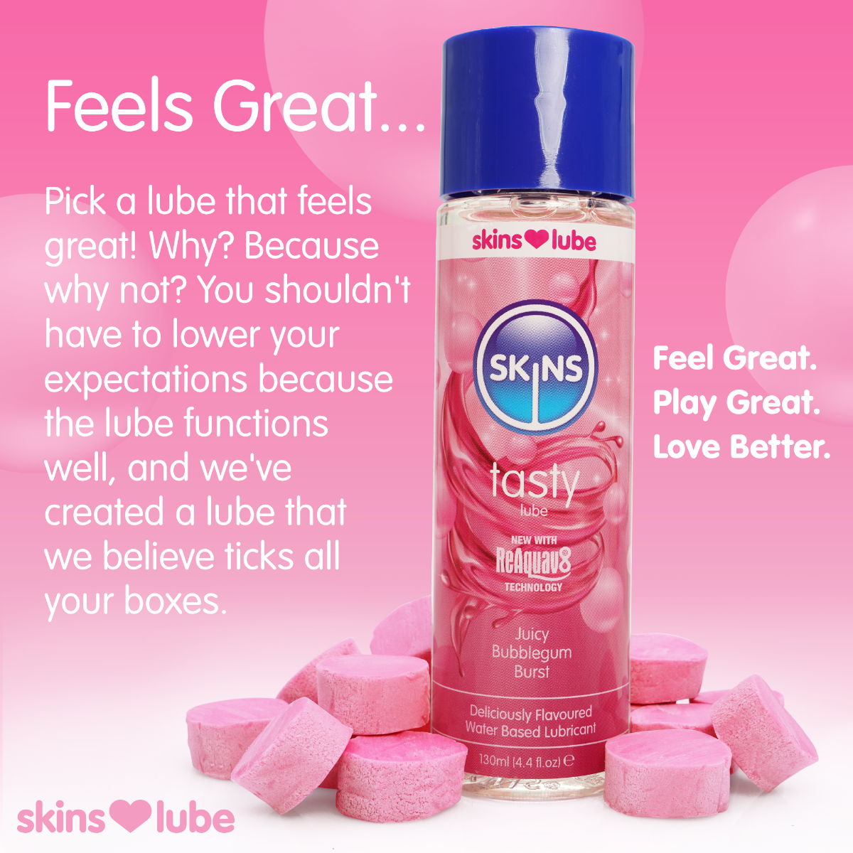Skins Juicy Bubblegum Blast Water-Based Lubricant 130ml > Lube > Flavoured