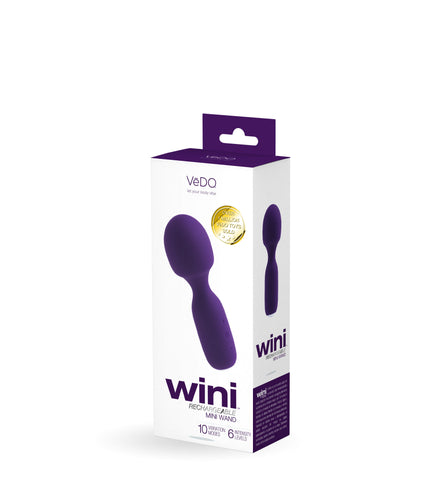 Wini Rechargeable Mini Wand Massager Black with 10 Vibrations Purple Electric Massager