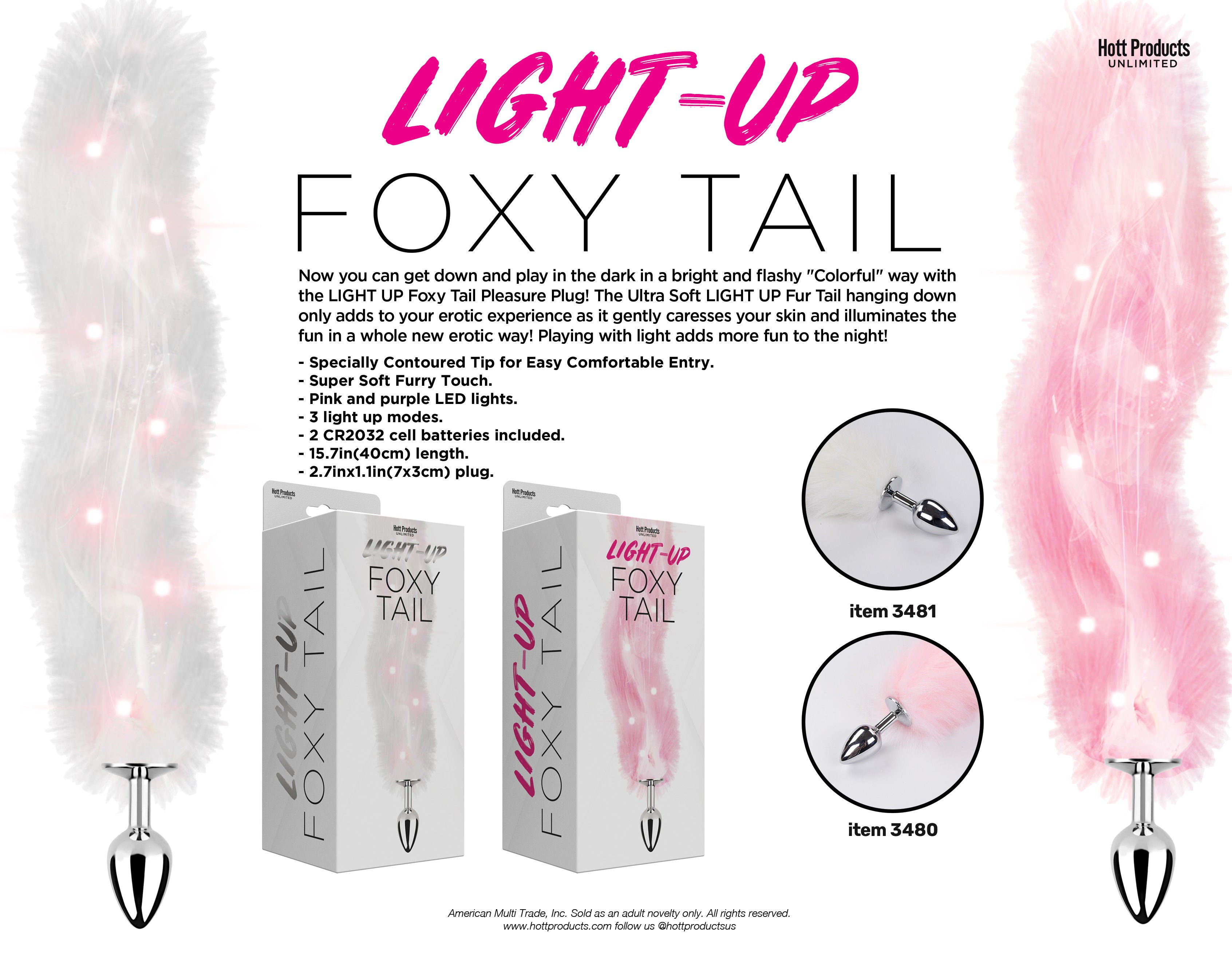 Light Up Pink Foxy Tail Faux Fur Anal Plug for Adult Play Pink > Anal Range > Tail Butt Plugs
