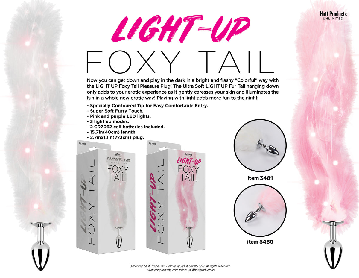 Light Up Pink Foxy Tail Faux Fur Anal Plug Pink > Anal Range > Tail Butt Plugs
