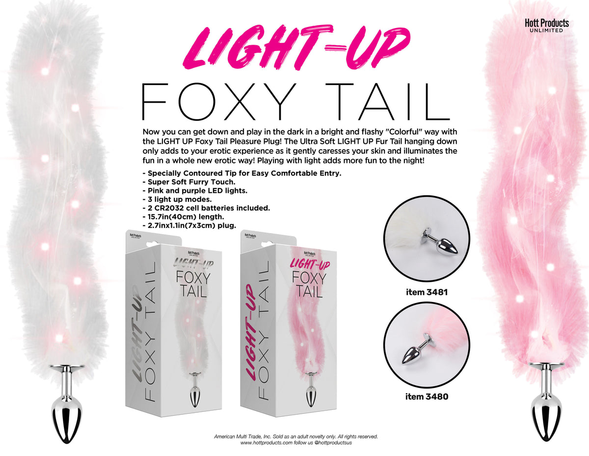 Light Up Pink Foxy Tail Faux Fur Anal Plug for Adult Play Pink > Anal Range > Tail Butt Plugs