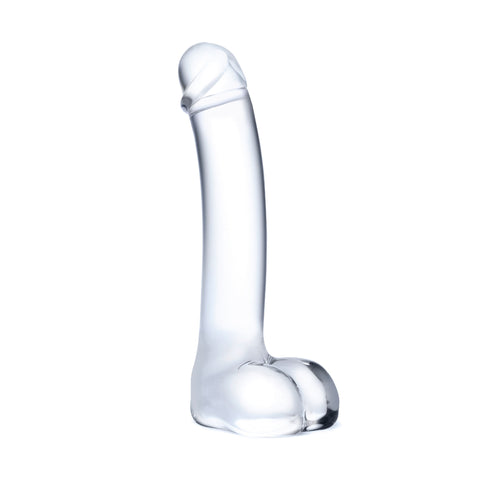 Glas 7 Inch Realistic Curved G-Spot Dildo with Ribbed Tip DONGS Glass