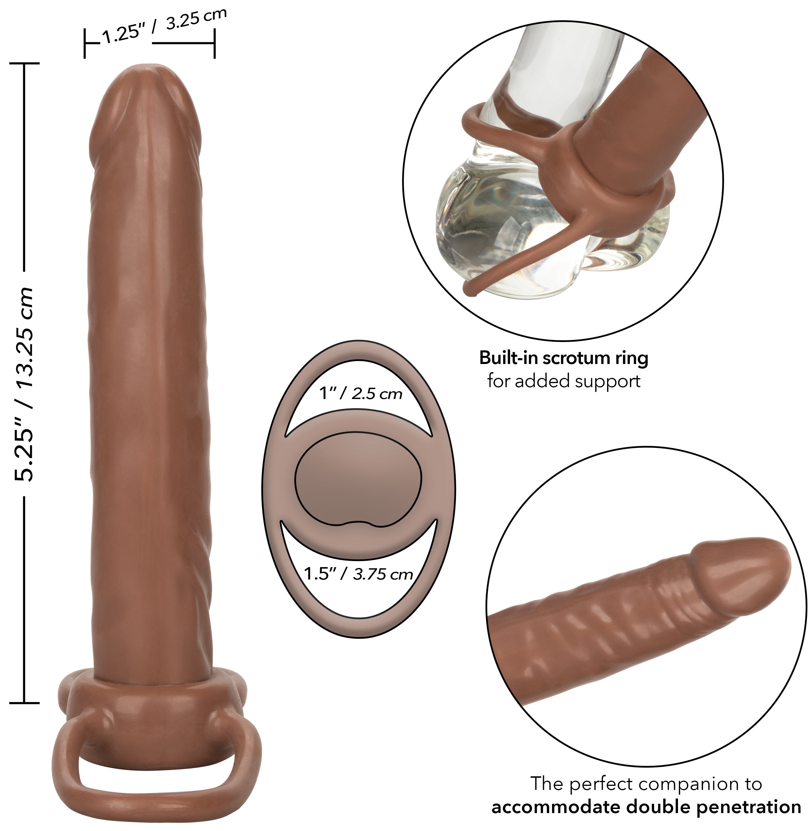 Accommodator Dual Penetrator Brown Anal Dildo with Dual Ring Design SLEEVES