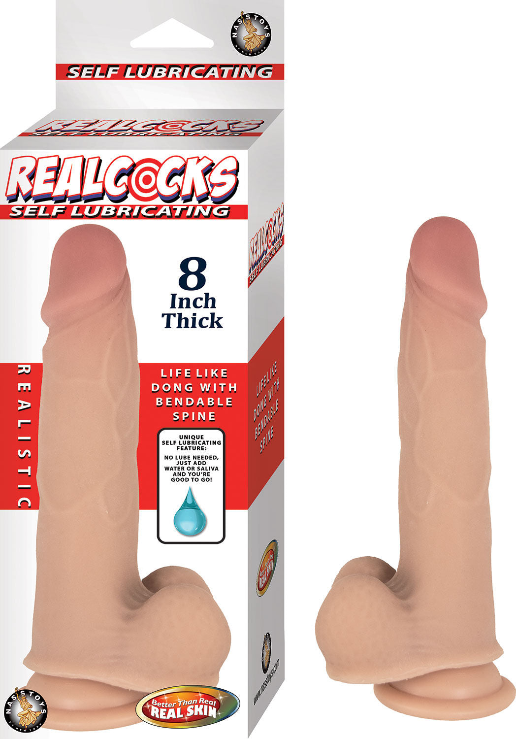 Realcocks Self Lubricating 8 Inch Thick White Bendable Dong Beige Dongs Realistic