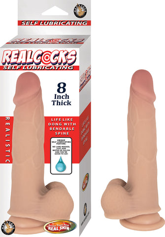 Realcocks Self Lubricating 8 Inch Thick White Bendable Dong Beige Dongs Realistic
