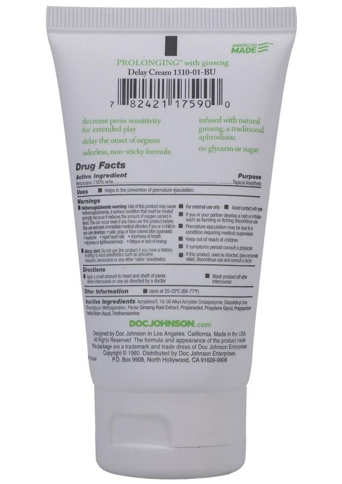 Proloonging Delay Cream with 7.5% Benzocaine 2 oz Topical Desensitizer for Men > Essentials > Mens Enhancers