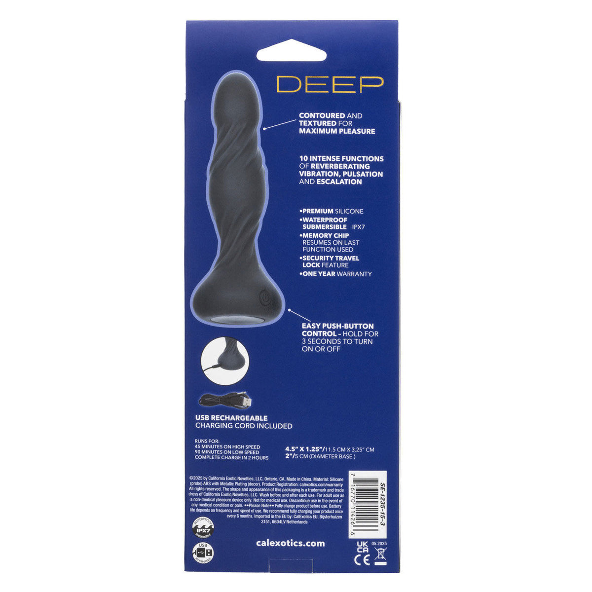 Deep Swirl Black Anal Vibrator with Textured Swirling Ridges Black Anal Toys & Stimulators