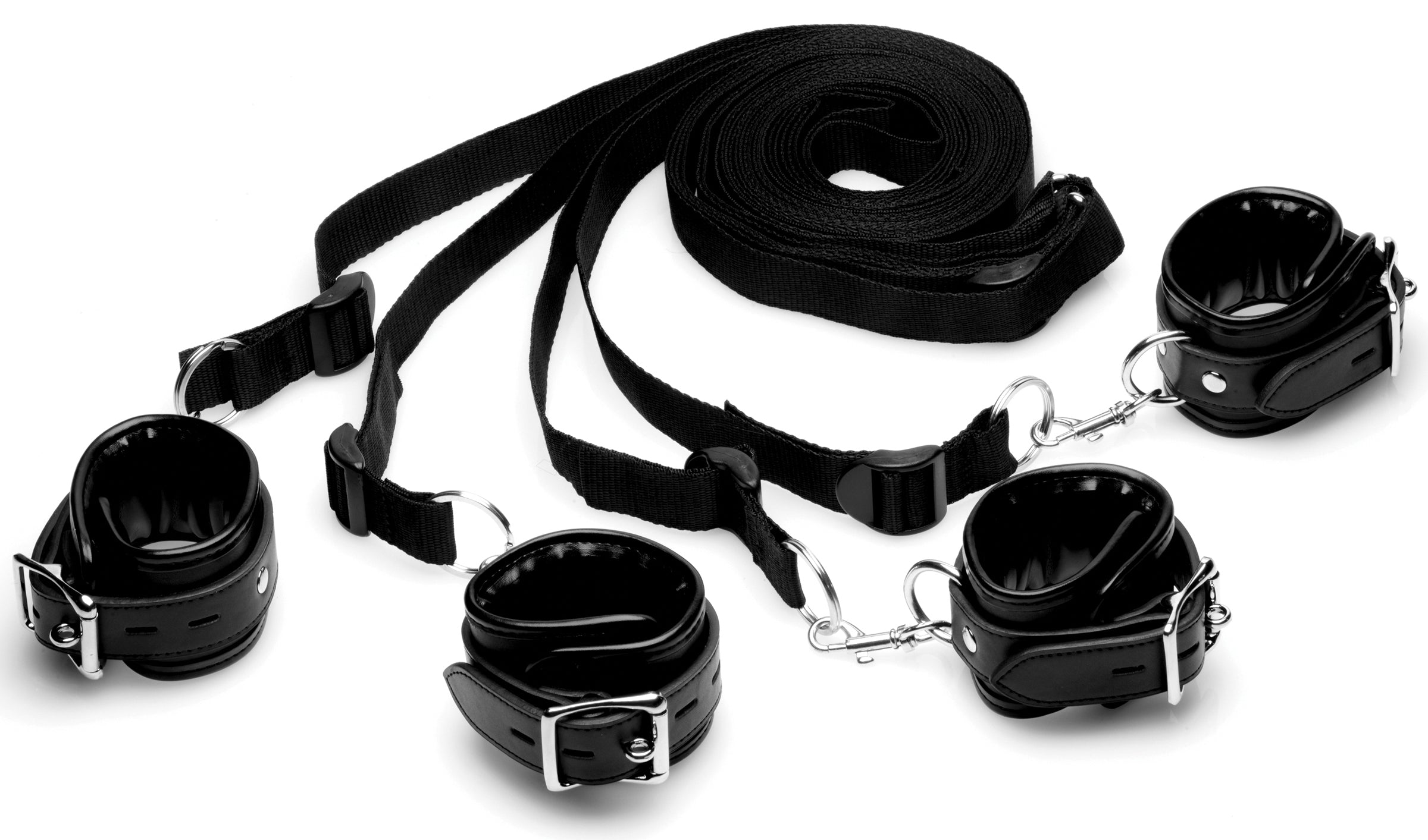 Adjustable Bed Restraint Kit with Comfortable Cuffs and Straps – Bed Restraint System Black > Bondage Gear > Bed Restraints