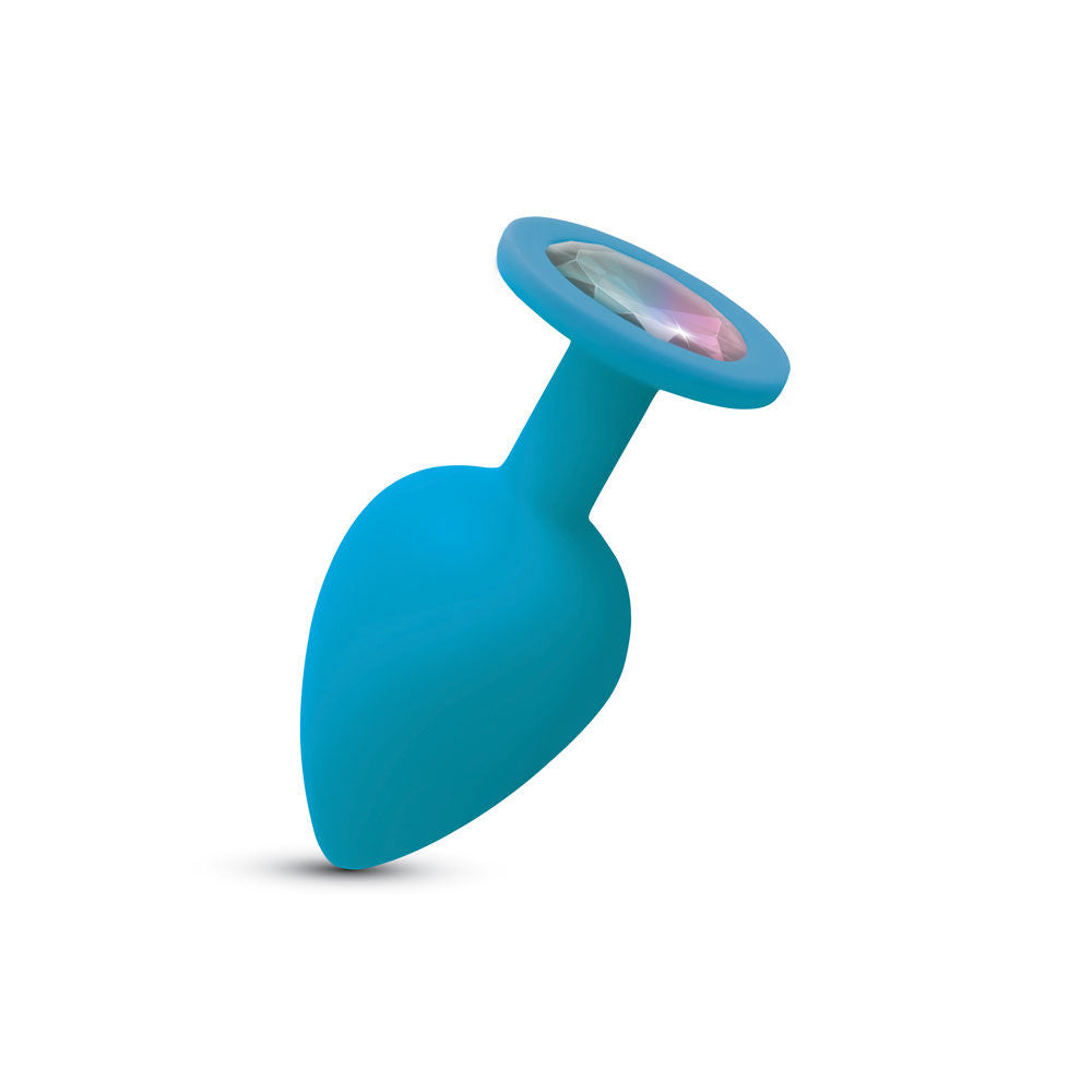 Gemma 3.76 Inch Cheeky Charms Clear Iridescent Teal Silicone Large – Vibrant Tapered Butt Plug > Anal Range > Jewel Butt Plugs