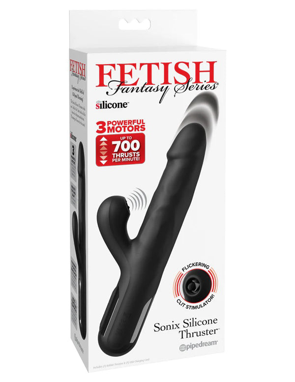Ffs Sonix Silicone Thruster 22 Cm Usb Rechargeable Thrusting Vibrator with Flicking Clit Stimulator Black VIBRATORS-RABBIT