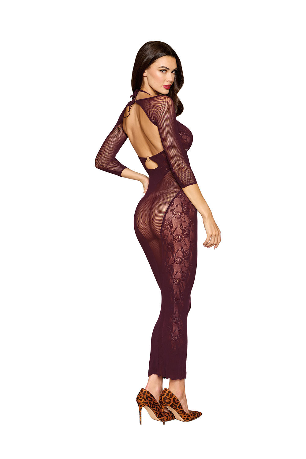 Dreamgirl Cherry Lacquer Bodystocking Gown and Shrug Lingerie Bodystocking