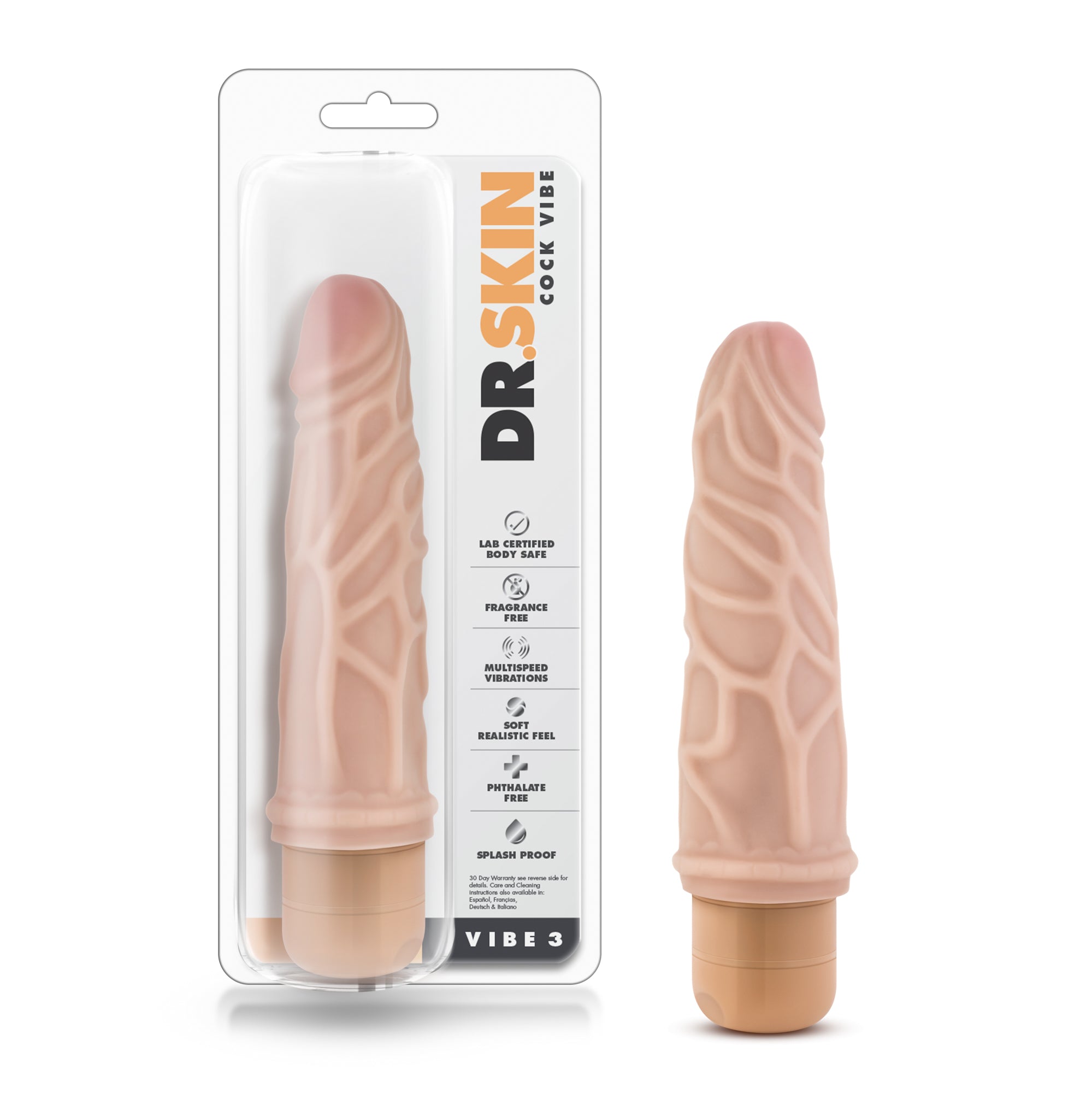 Dr. Skin Cock Vibe 3 Vibrating Cock 7.25 Inches Beige DONGS Vibrating