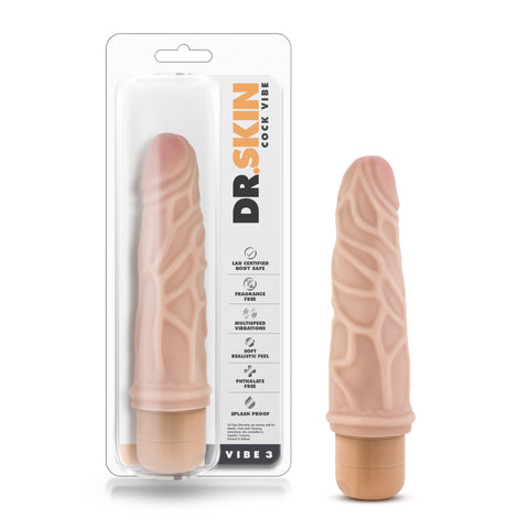 Dr. Skin Cock Vibe 3 Vibrating Cock 7.25 Inches Beige DONGS Vibrating