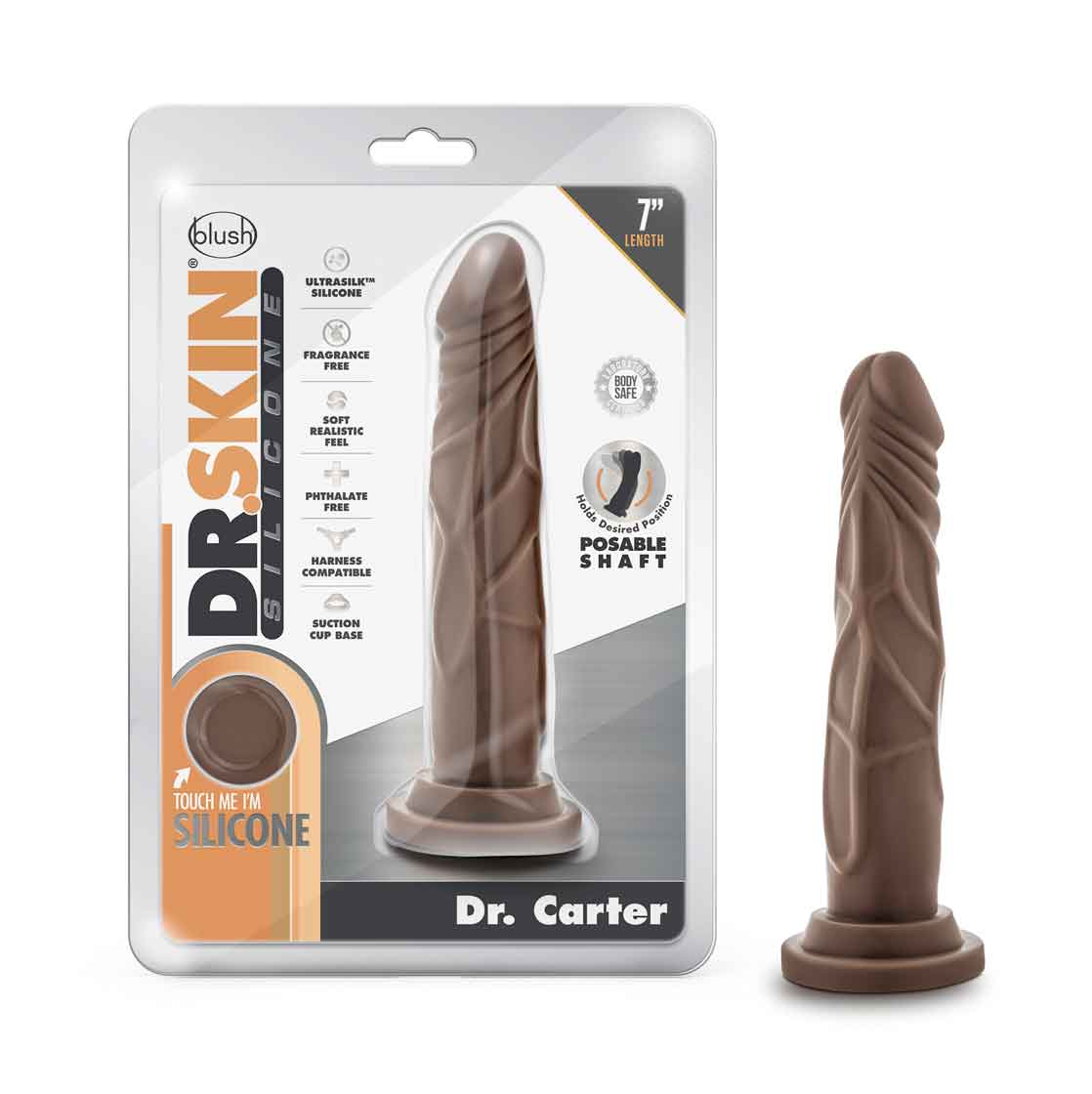 Dr Carter 7 Inch Silicone Dong with Suction Cup Chocolate Dongs Realistic