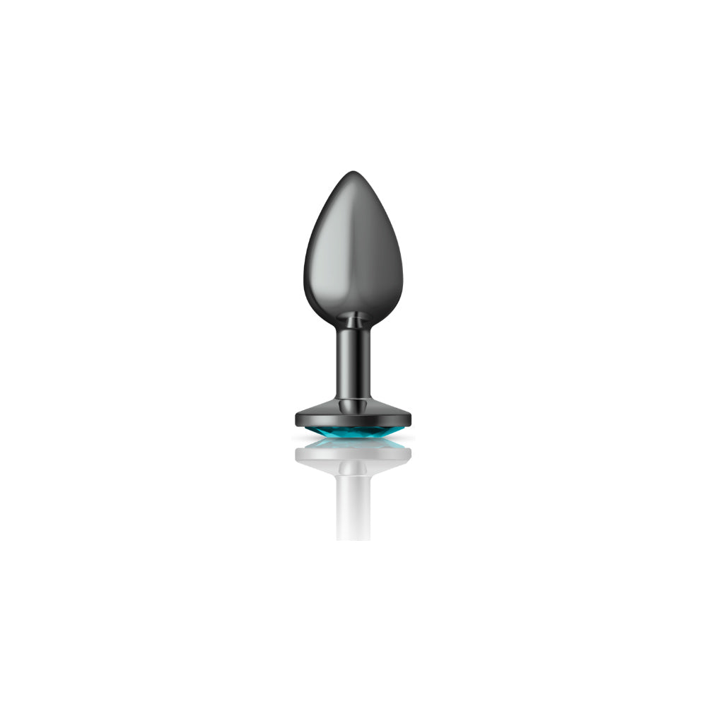 Cheeky Charms Gunmetal Round Butt Plug With Teal Jewel Small > Anal Range > Jewel Butt Plugs