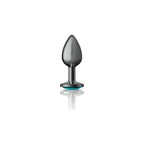 Cheeky Charms Gunmetal Round Butt Plug With Teal Jewel Small (6.78cm) > Anal Range > Jewel Butt Plugs