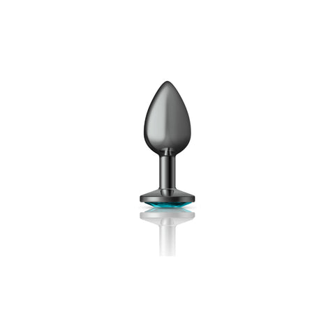 Cheeky Charms Gunmetal Round Butt Plug With Teal Jewel Small > Anal Range > Jewel Butt Plugs