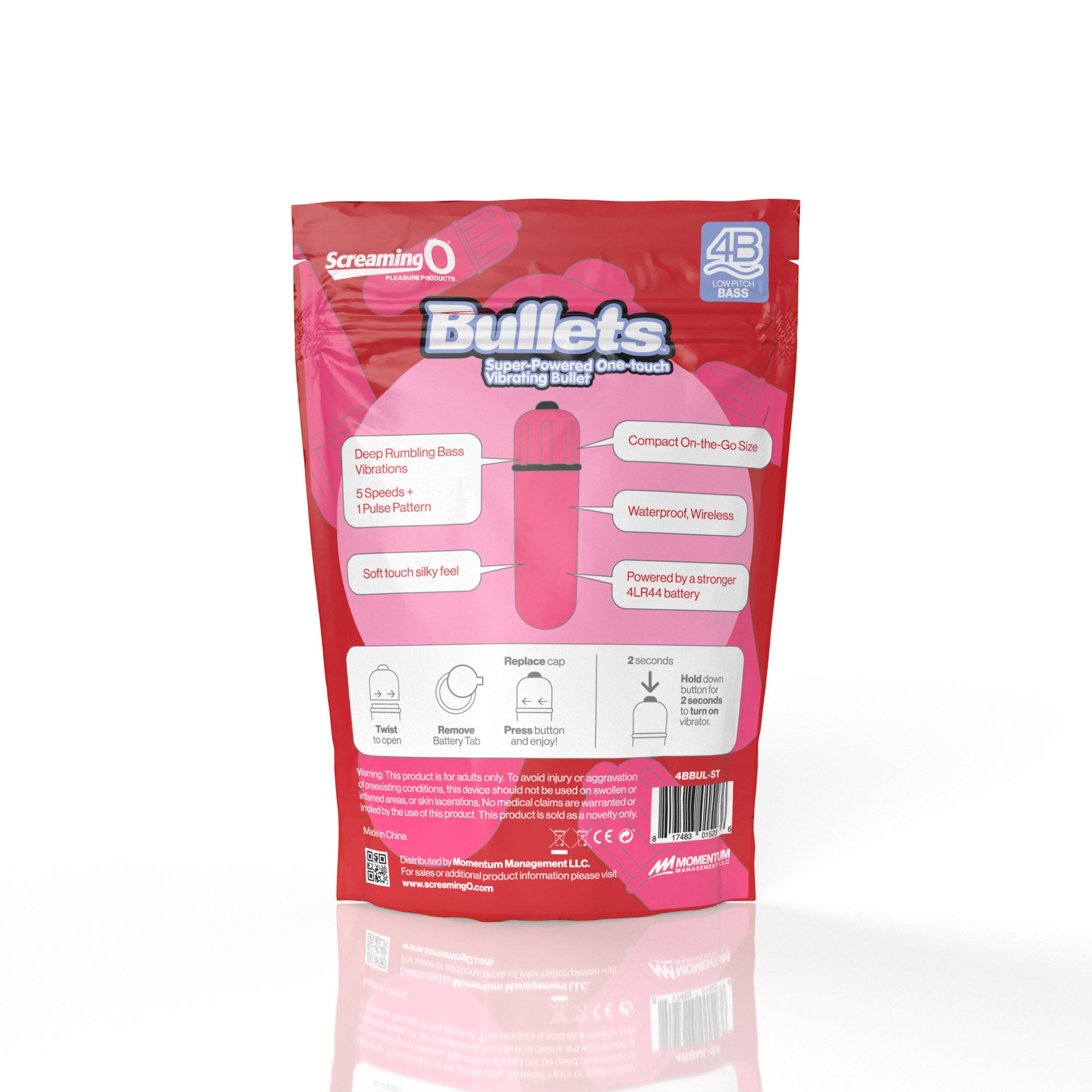 Screaming O 4B Bullet Vibrator Strawberry Pink Compact Waterproof with 4LR44 Battery Pink BULLETS