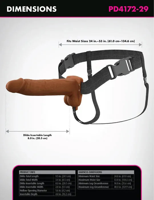 Fantasy X-Tensions Elite (Beige/Brown) – Vibrating Hollow Silicone Strap-On 8 Inch > Dildos > Strap On Harnesses