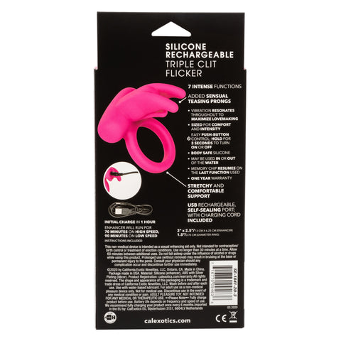 Silicone Rechargeable Triple Clit Flicker Vibrating Ring Cock Rings Vibrating
