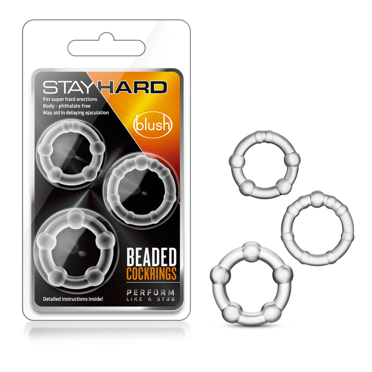 Stay Hard Beaded Cockrings Set of 3 Sizes - Clear > Cock Ring > Sets
