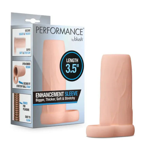 Performance 3.5 Inch Enhancement Sleeve – Soft Flexible Penis Extender Sleeve Beige > Sex Toys For Men > Penis Sleeves