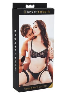 Adjustable Black Thigh and Wrist Cuff Set for Adult Intimacy > Bondage Gear > Restraints
