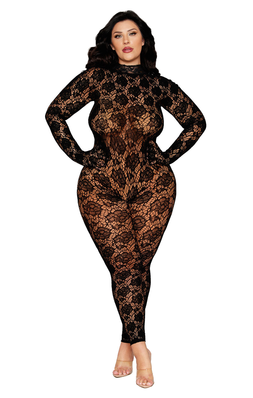 Dreamgirl Gloved Bodystocking Queen Size Black Lingerie Black Bodystocking