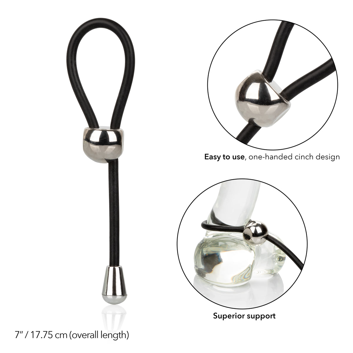 E-Z Cinch Silicone Lasso Adjustable Stretchy Pleasure Ring with Tightening Bead in Black > Cock Ring > Adjustable